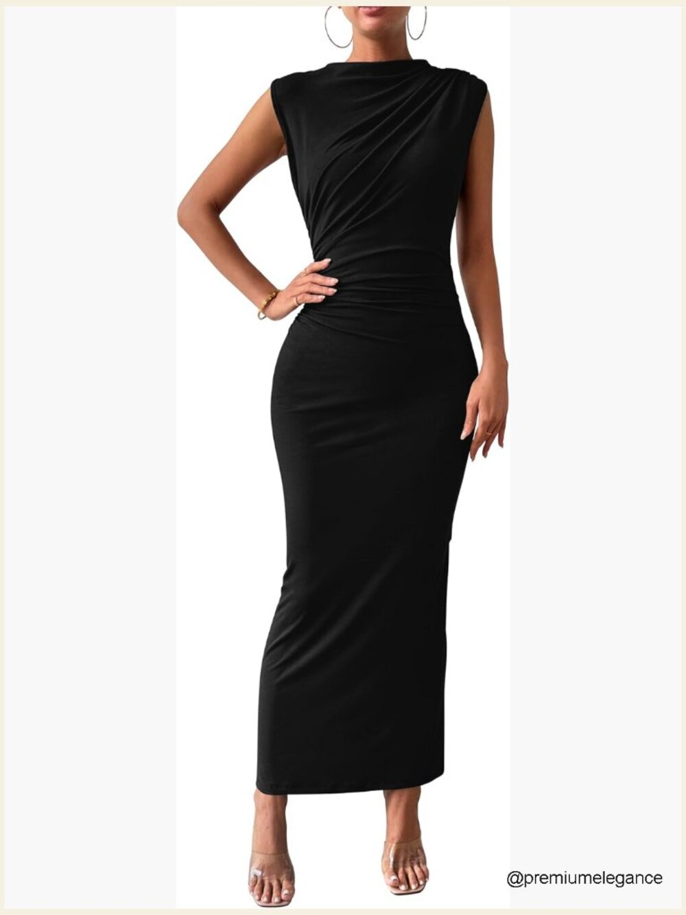 Women Ruched Bodycon Maxi Dress Sleeveless Slit Casual Cocktail Party Guest - Picture 1 of 7